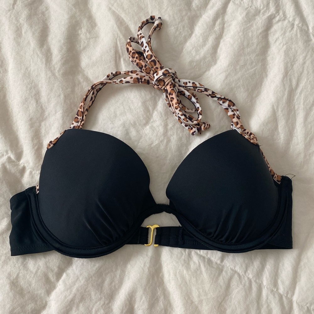 Black and Cheetah Push Up Bikini Top
